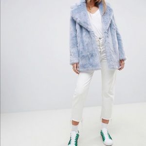 Sky Blue Jakke Faux Fur Coat